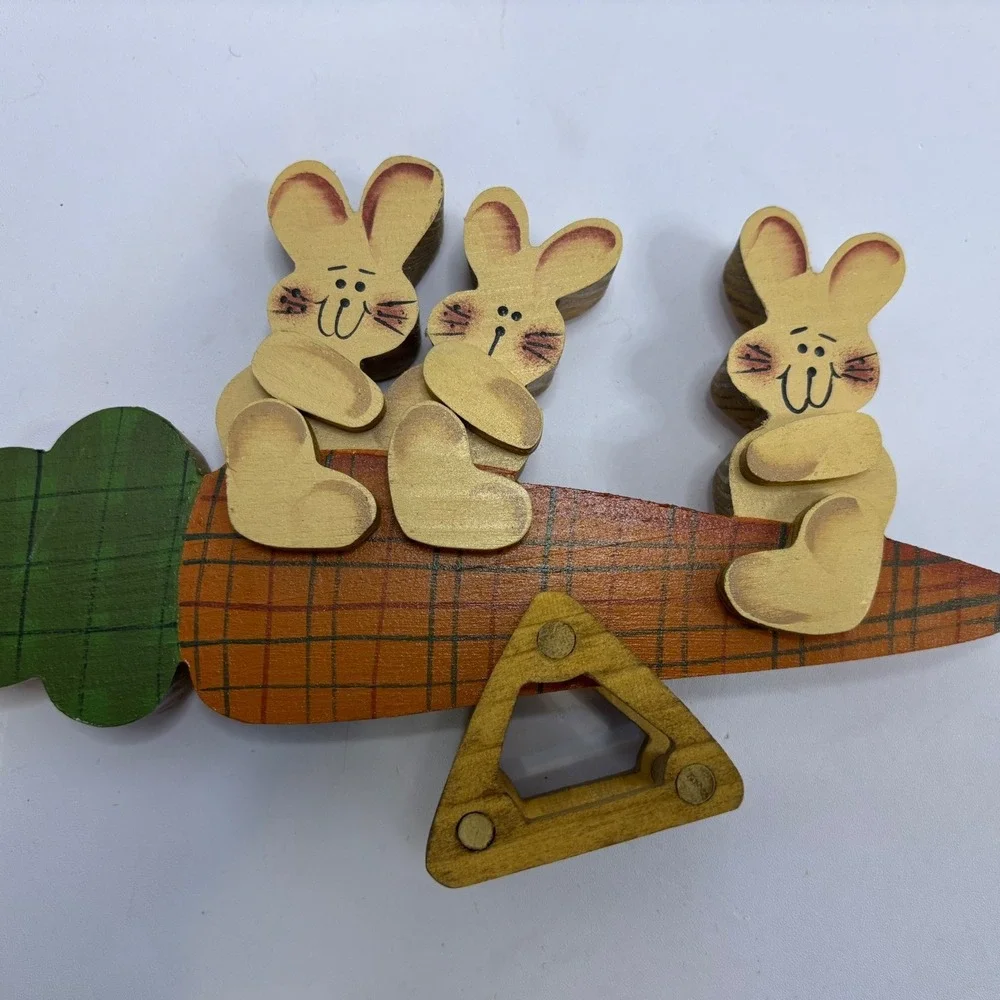 Vintage‎ Wooden Easter Bunny Carrot Seesaw Shelf Sitter Farmhouse Decor 9 Inch